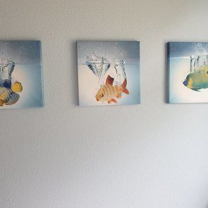 3 Piece Set - "Animated Fish" Canvas Wall Art